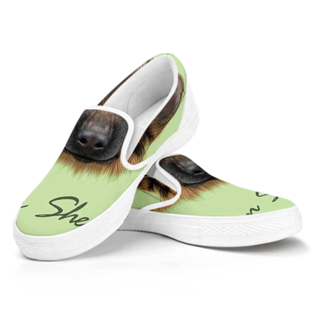 German Shepherd Dog Portrait Print White Slip On Shoes