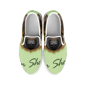 German Shepherd Dog Portrait Print White Slip On Shoes