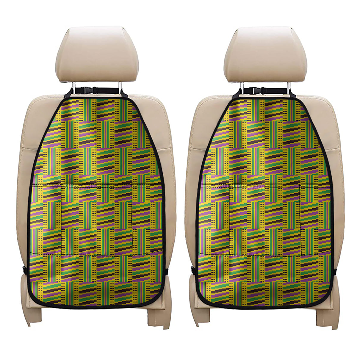 Ghana Kente Pattern Print Car Seat Organizers