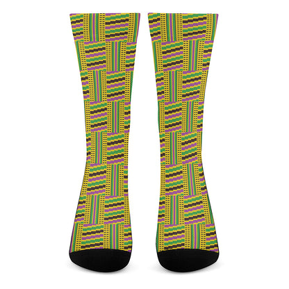 Ghana Kente Pattern Print Crew Socks