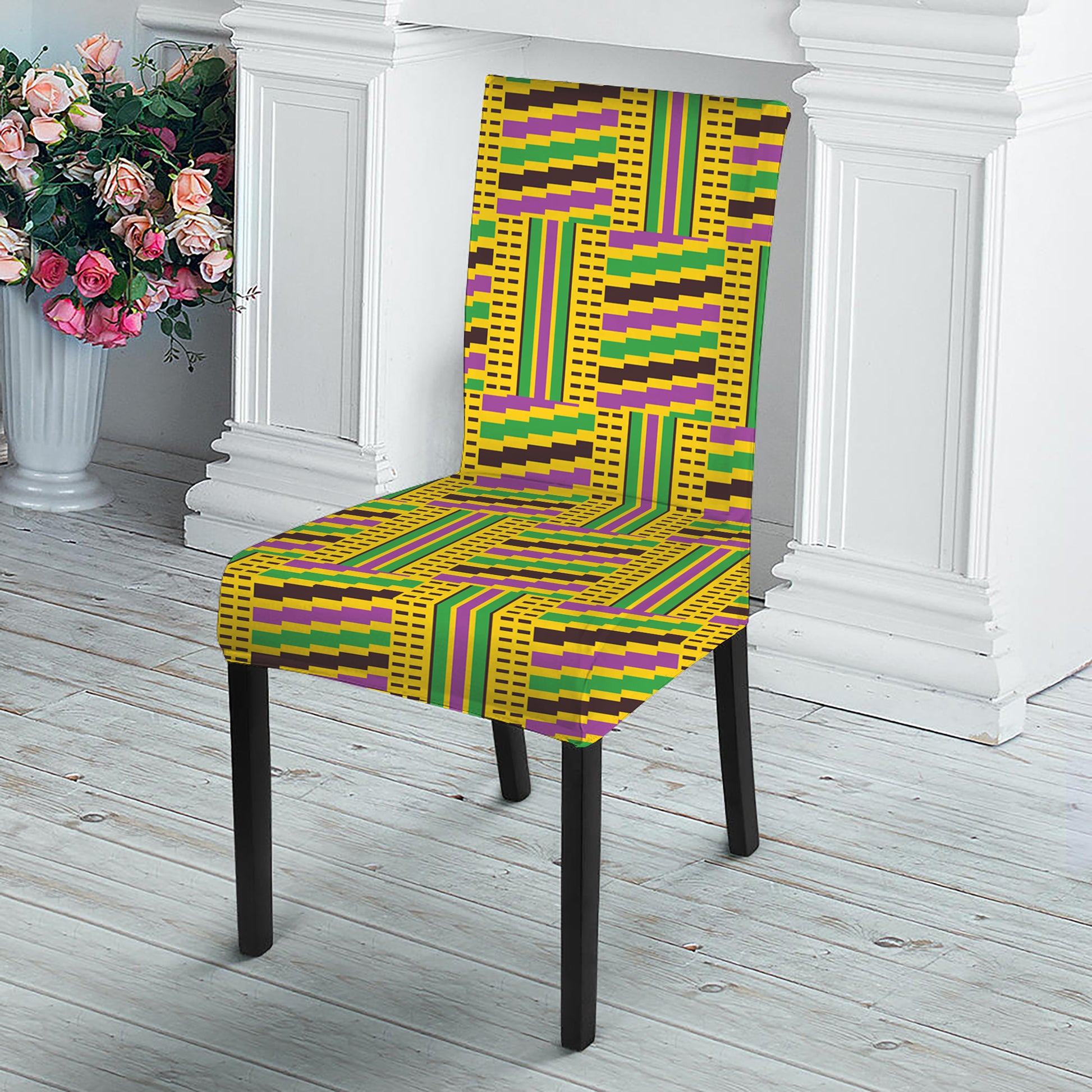 Ghana Kente Pattern Print Dining Chair Slipcover
