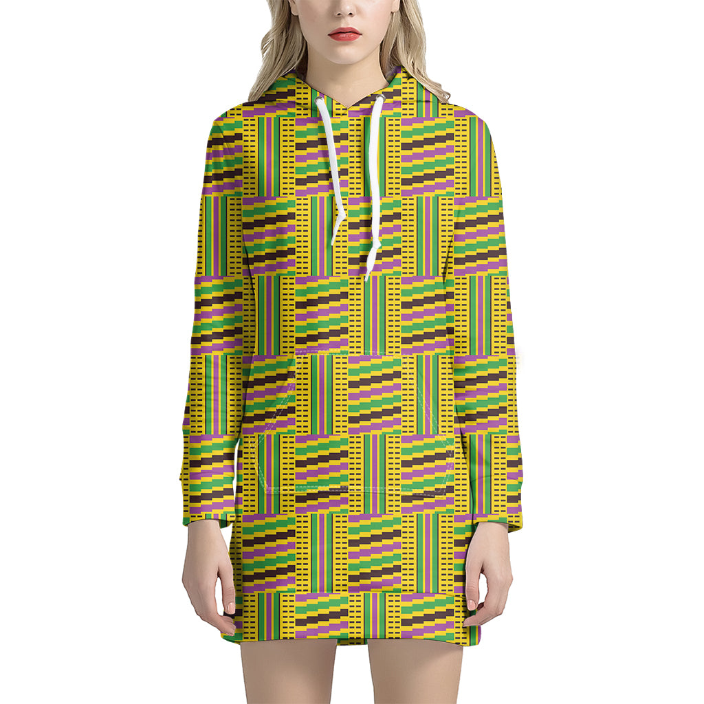 Ghana Kente Pattern Print Hoodie Dress