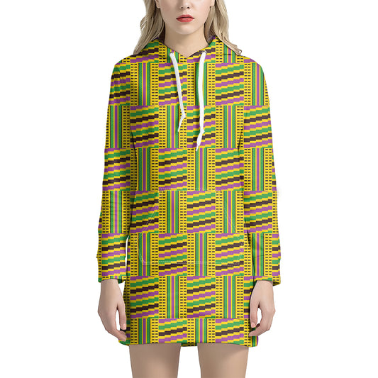 Ghana Kente Pattern Print Hoodie Dress