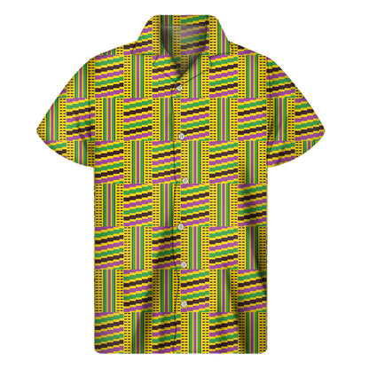 Ghana Kente Pattern Print Men's Short Sleeve Shirt