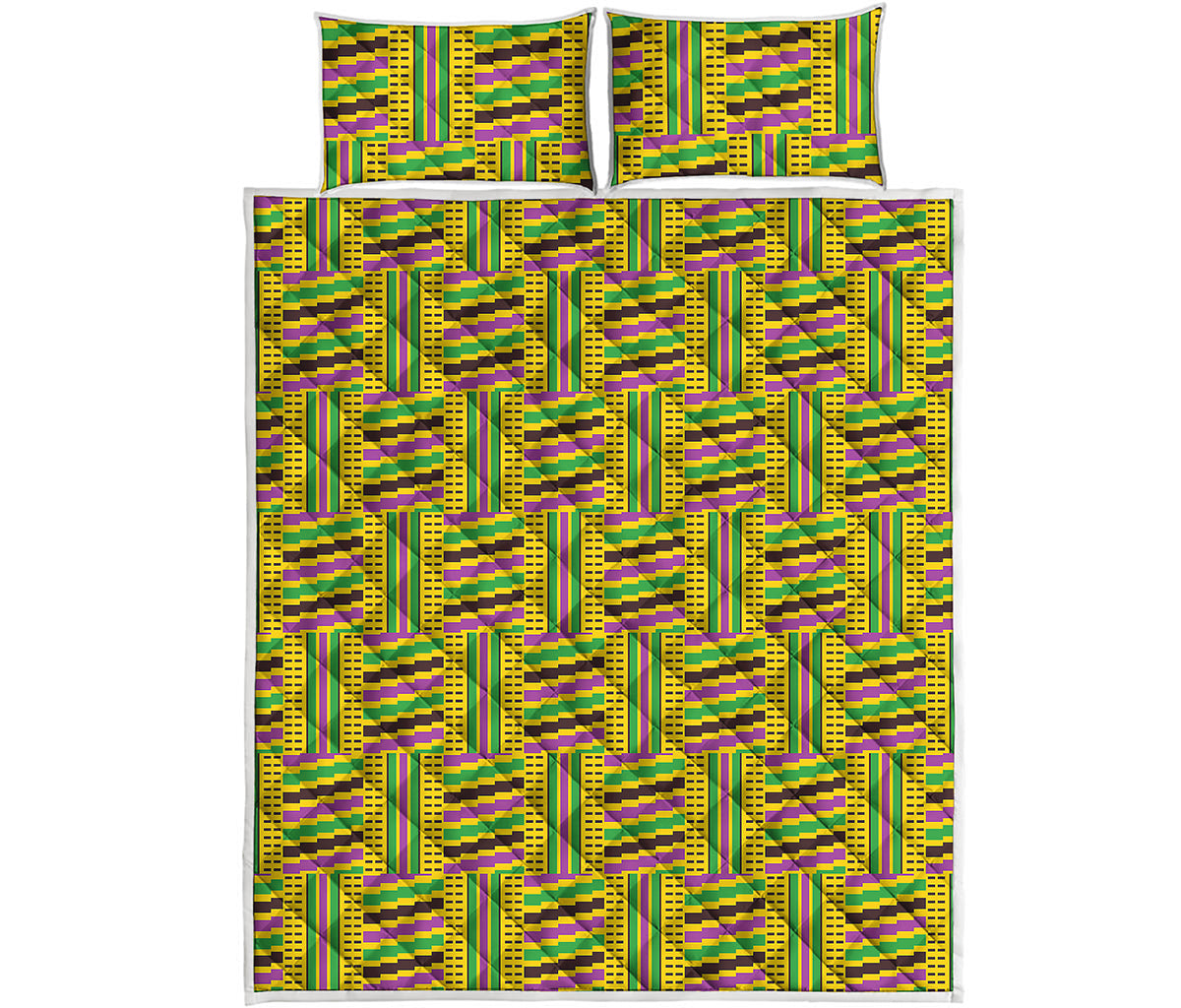 Ghana Kente Pattern Print Quilt Bed Set