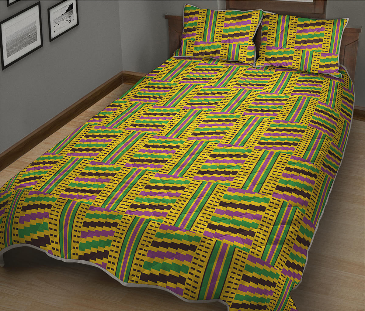 Ghana Kente Pattern Print Quilt Bed Set