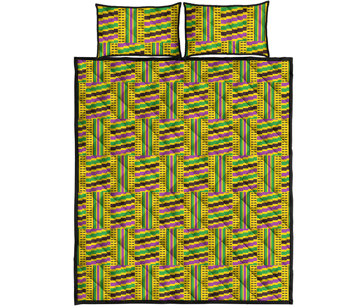 Ghana Kente Pattern Print Quilt Bed Set