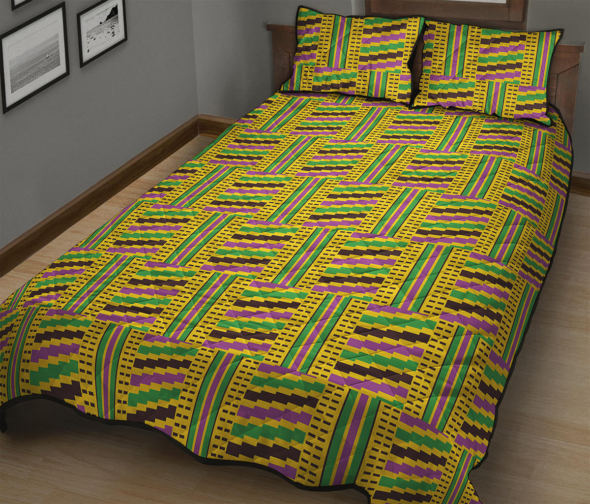 Ghana Kente Pattern Print Quilt Bed Set