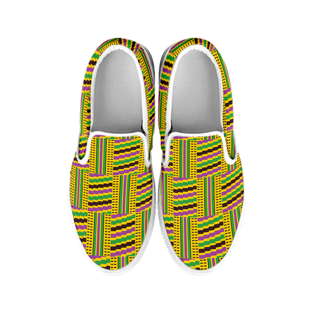 Ghana Kente Pattern Print White Slip On Shoes
