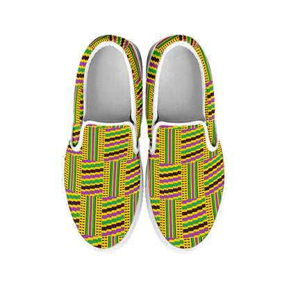 Ghana Kente Pattern Print White Slip On Shoes