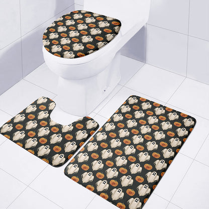 Ghost And Pumpkin Pattern Print 3 Piece Bath Mat Set