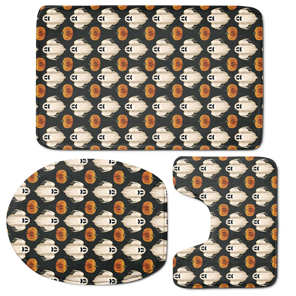 Ghost And Pumpkin Pattern Print 3 Piece Bath Mat Set