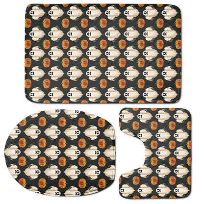 Ghost And Pumpkin Pattern Print 3 Piece Bath Mat Set
