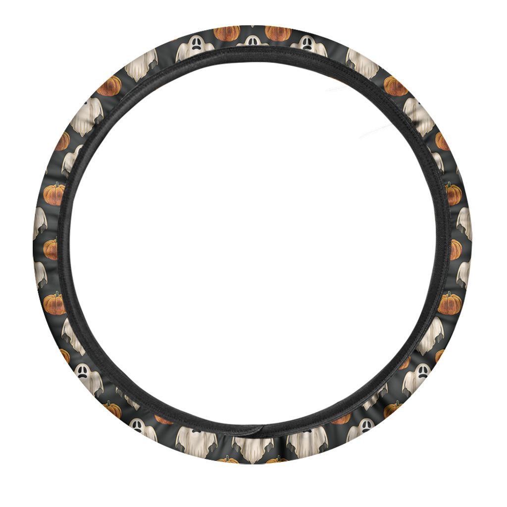 Ghost And Pumpkin Pattern Print Car Steering Wheel Cover