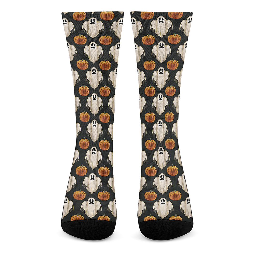 Ghost And Pumpkin Pattern Print Crew Socks