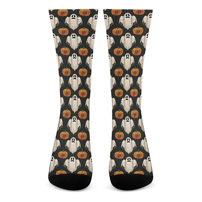Ghost And Pumpkin Pattern Print Crew Socks