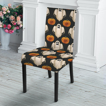Ghost And Pumpkin Pattern Print Dining Chair Slipcover