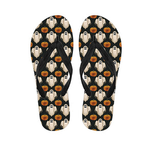 Ghost And Pumpkin Pattern Print Flip Flops