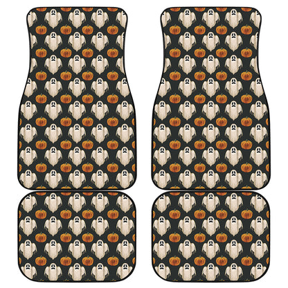 Ghost And Pumpkin Pattern Print Front and Back Car Floor Mats