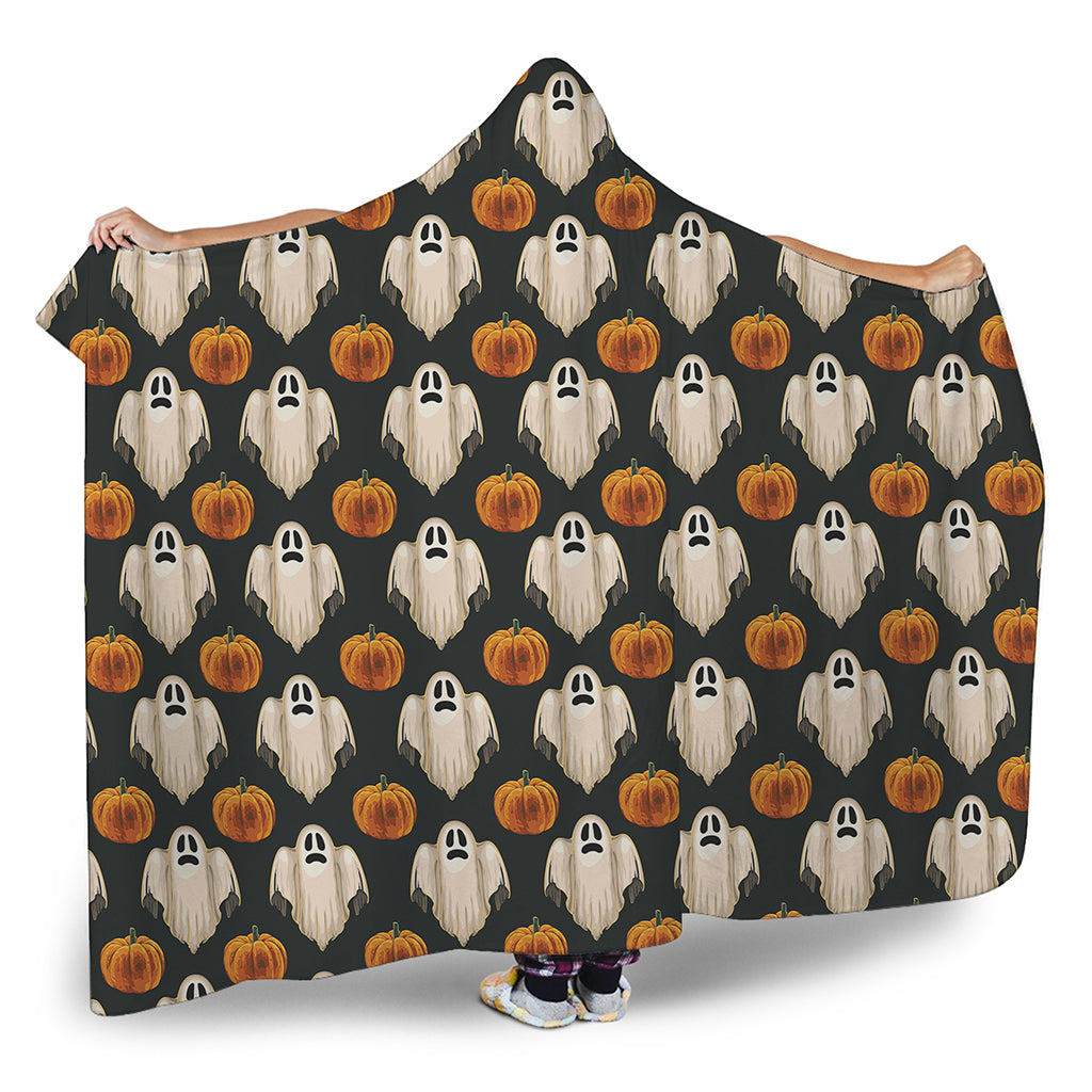 Ghost And Pumpkin Pattern Print Hooded Blanket
