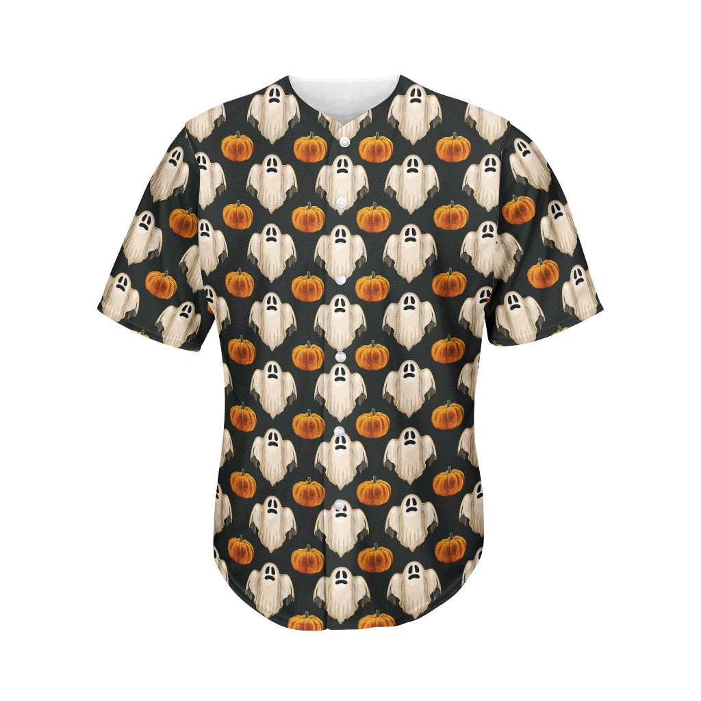 Ghost And Pumpkin Pattern Print Men's Baseball Jersey