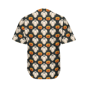 Ghost And Pumpkin Pattern Print Men's Baseball Jersey