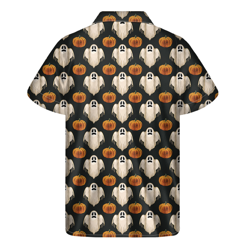 Ghost And Pumpkin Pattern Print Men's Short Sleeve Shirt