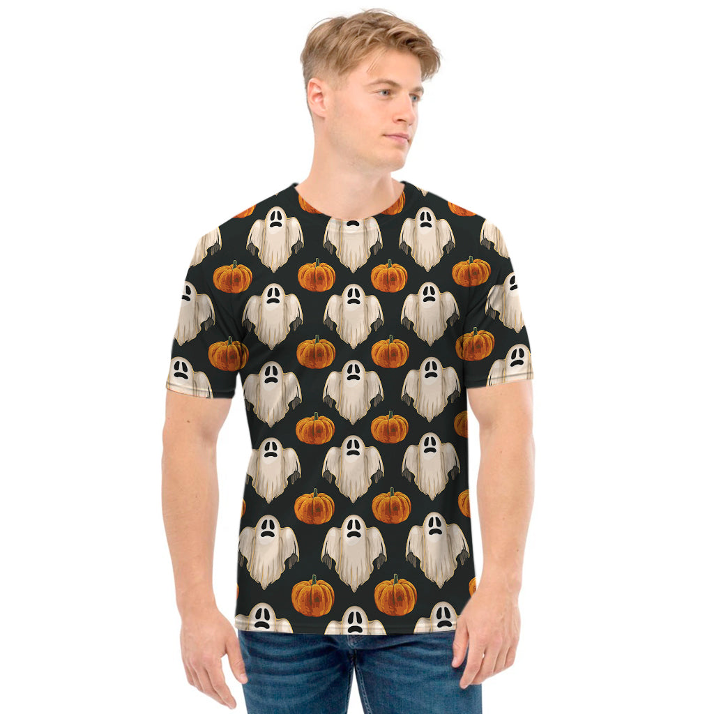 Ghost And Pumpkin Pattern Print Men's T-Shirt