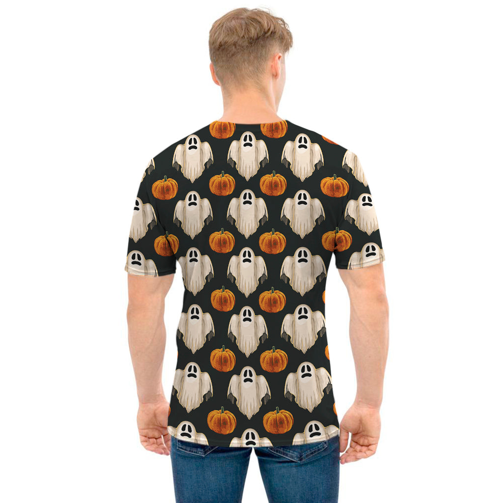 Ghost And Pumpkin Pattern Print Men's T-Shirt