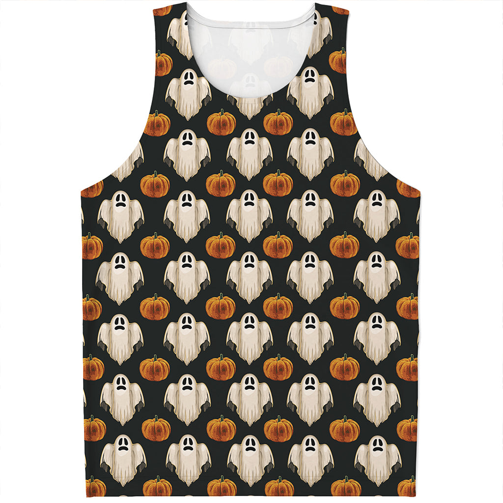Ghost And Pumpkin Pattern Print Men's Tank Top