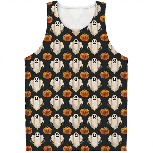 Ghost And Pumpkin Pattern Print Men's Tank Top