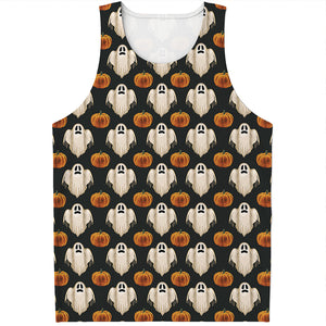 Ghost And Pumpkin Pattern Print Men's Tank Top