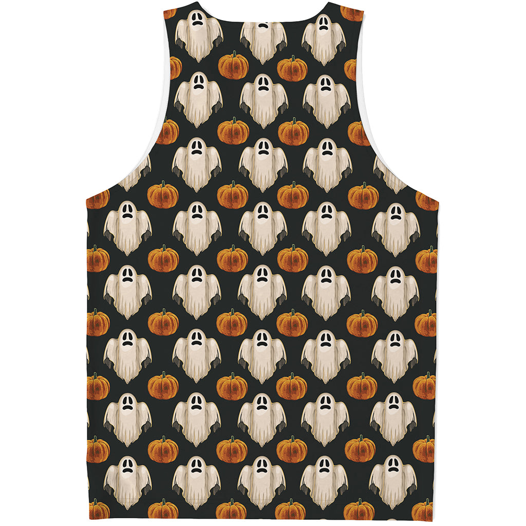 Ghost And Pumpkin Pattern Print Men's Tank Top