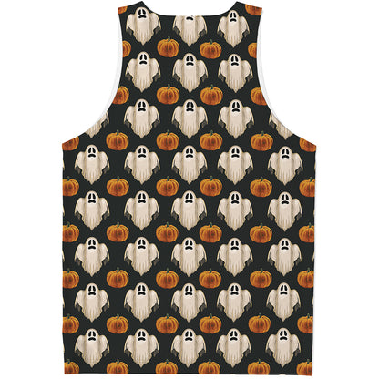 Ghost And Pumpkin Pattern Print Men's Tank Top