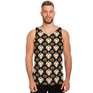 Ghost And Pumpkin Pattern Print Men's Tank Top