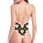 Ghost And Pumpkin Pattern Print One Piece High Cut Swimsuit