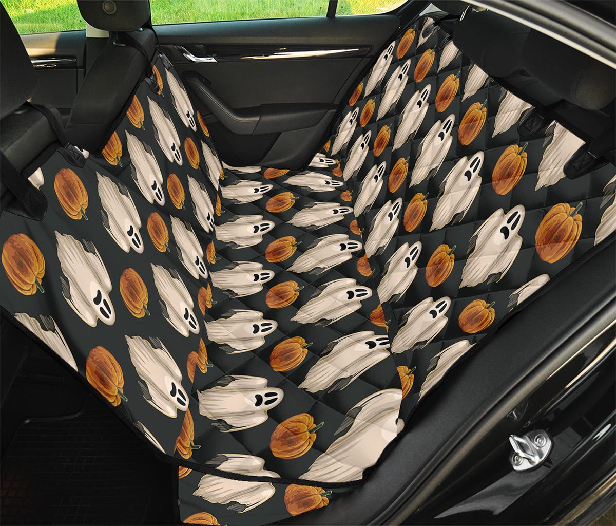 Ghost And Pumpkin Pattern Print Pet Car Back Seat Cover