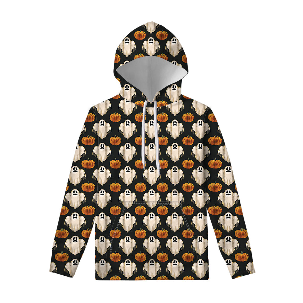 Ghost And Pumpkin Pattern Print Pullover Hoodie