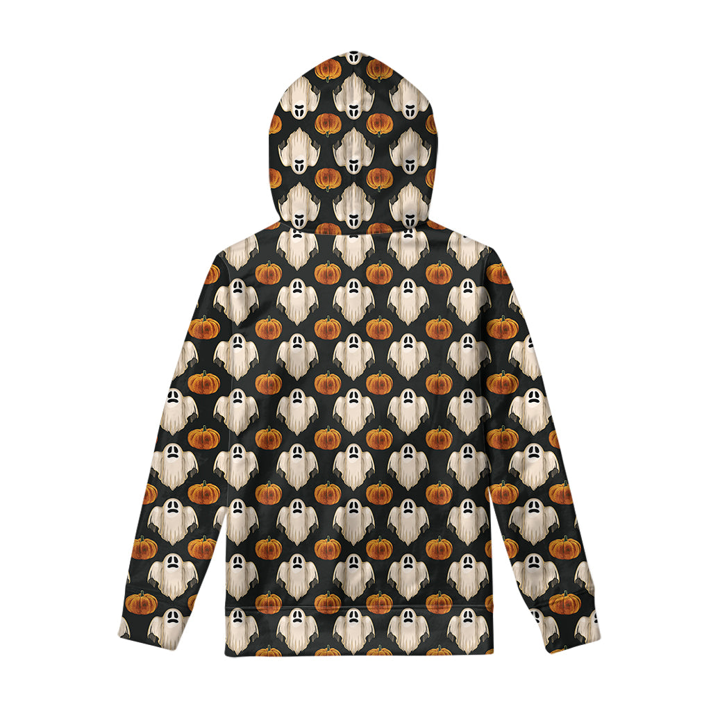 Ghost And Pumpkin Pattern Print Pullover Hoodie