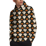 Ghost And Pumpkin Pattern Print Pullover Hoodie