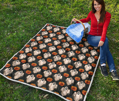 Ghost And Pumpkin Pattern Print Quilt
