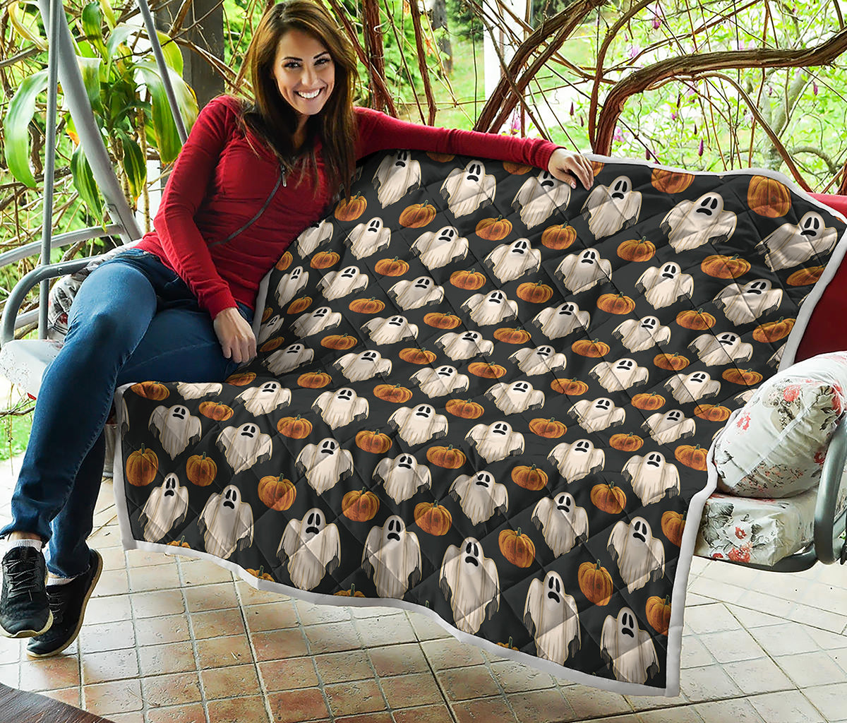 Ghost And Pumpkin Pattern Print Quilt