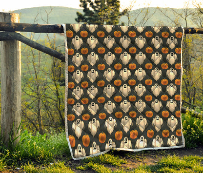 Ghost And Pumpkin Pattern Print Quilt