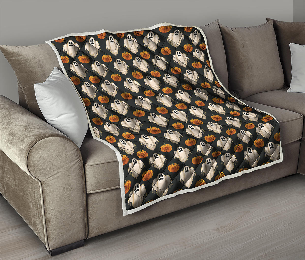 Ghost And Pumpkin Pattern Print Quilt