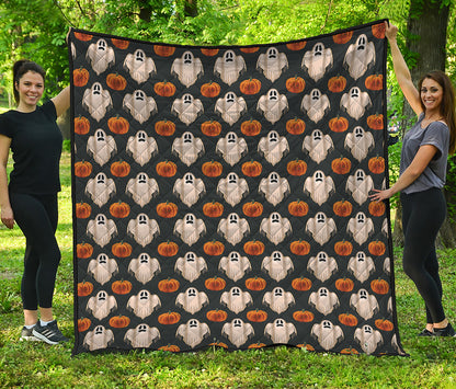Ghost And Pumpkin Pattern Print Quilt