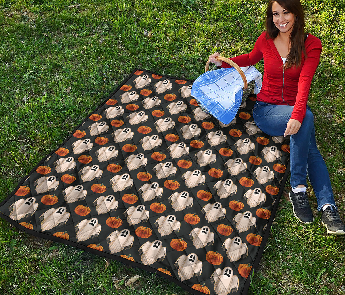 Ghost And Pumpkin Pattern Print Quilt