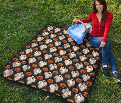 Ghost And Pumpkin Pattern Print Quilt