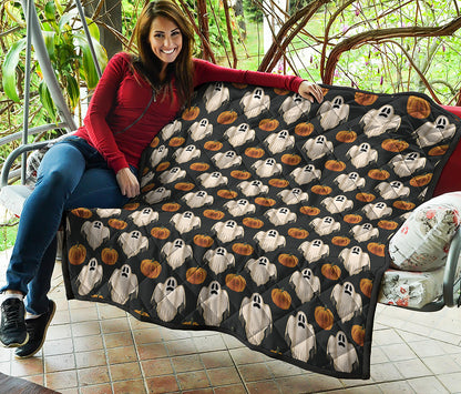 Ghost And Pumpkin Pattern Print Quilt