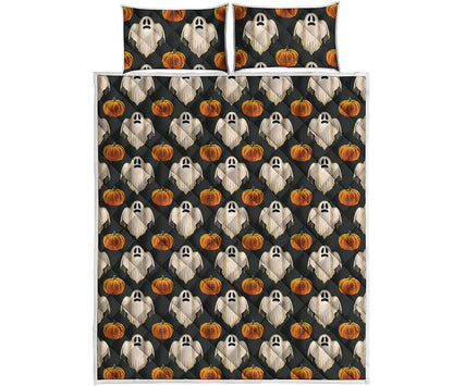 Ghost And Pumpkin Pattern Print Quilt Bed Set