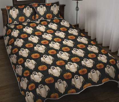 Ghost And Pumpkin Pattern Print Quilt Bed Set